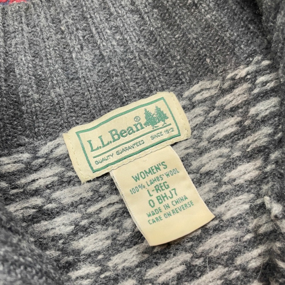 VTG 90s LL Bean Gray Lambswool Birds Eye Full Zip Cardigan Sweater Large 0BHJ7 - Picture 6 of 7
